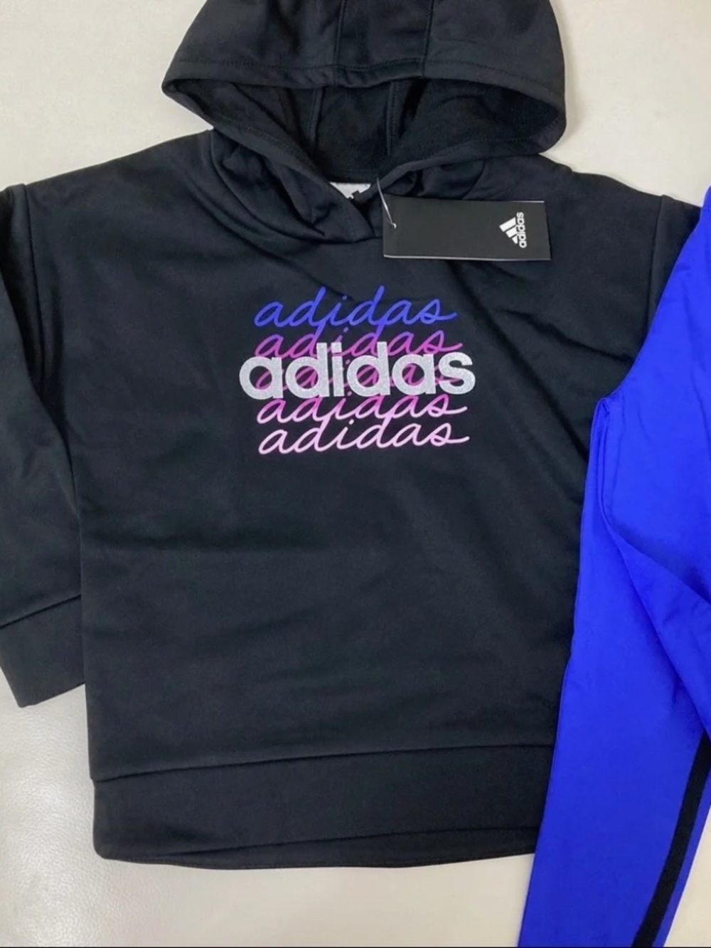 Adidas girl Printed Tricot Hoodie and legging set sparkly pink and purple 4040 - Picture 4 of 7